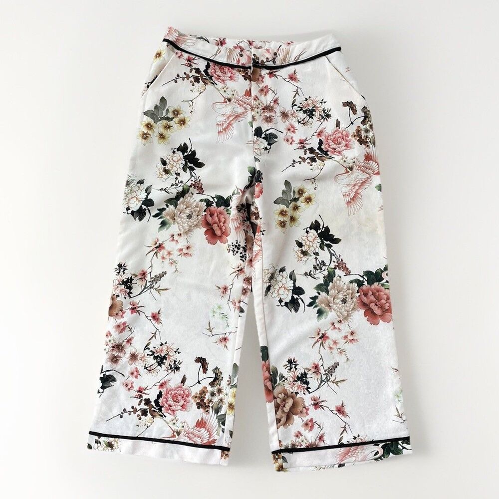 DRA Los Angeles Ivory Floral Cropped Pants Size XS